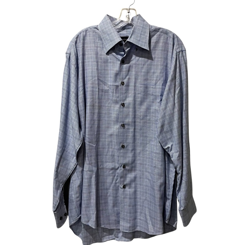 Scott Barber Men's Large Blue Check Cotton Long Sleeve Button Down Shirt EUC‎